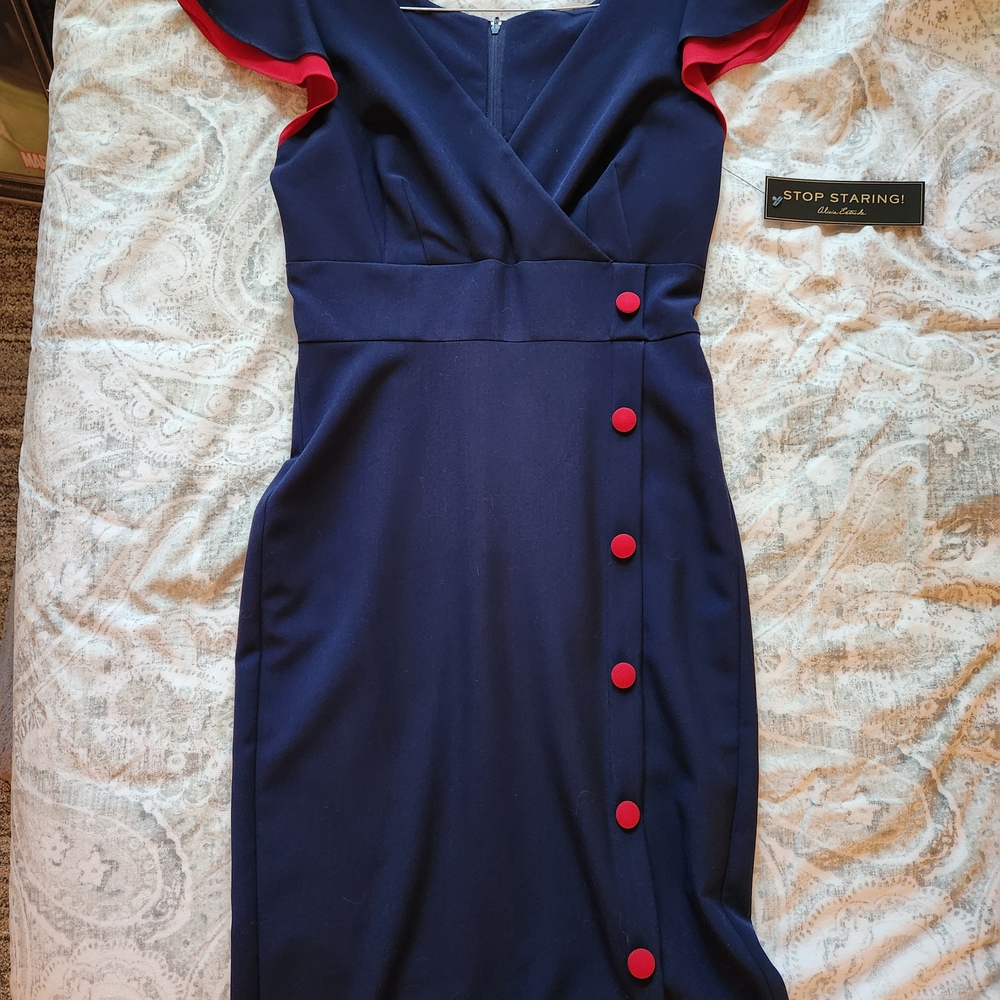 Stop Staring Asymmetrical Blue and Red Cocktail Dress